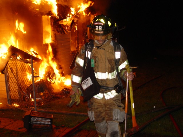 A firefighter from 28 working at the McCalls Ferry fire.  